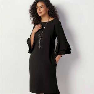 Soft Surroundings Black Ruffle Sleeve Relaxed Fit Shift Dress Size XS